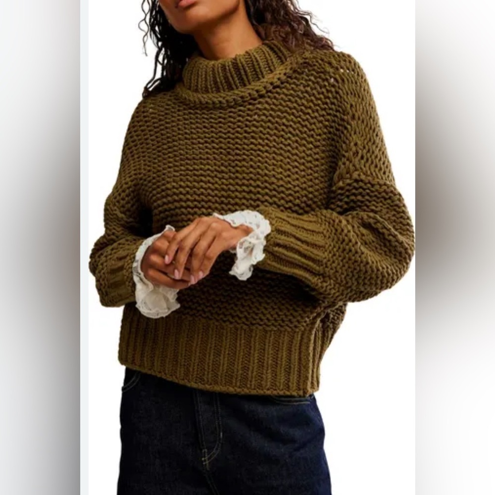 🆕Free People Chunky Knit My Only Sunshine Sweater Olive S🆕